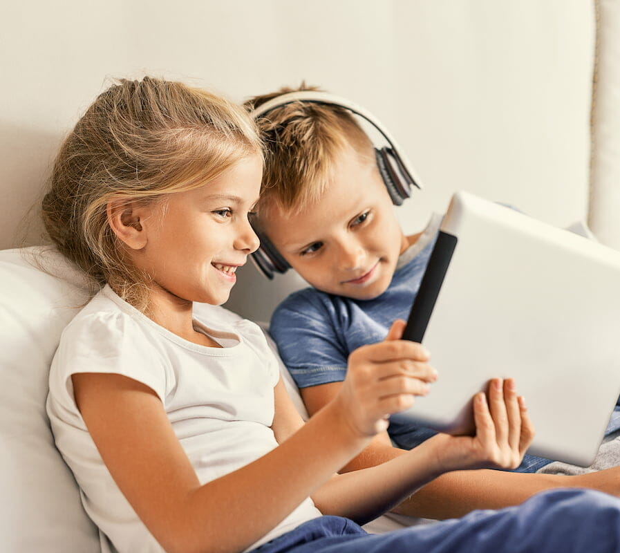 two children on a tablet