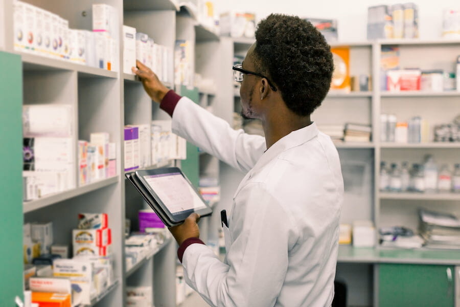 a pharmacist looking for medication
